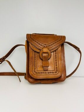Vintage Embossed Leather Saddle Bag